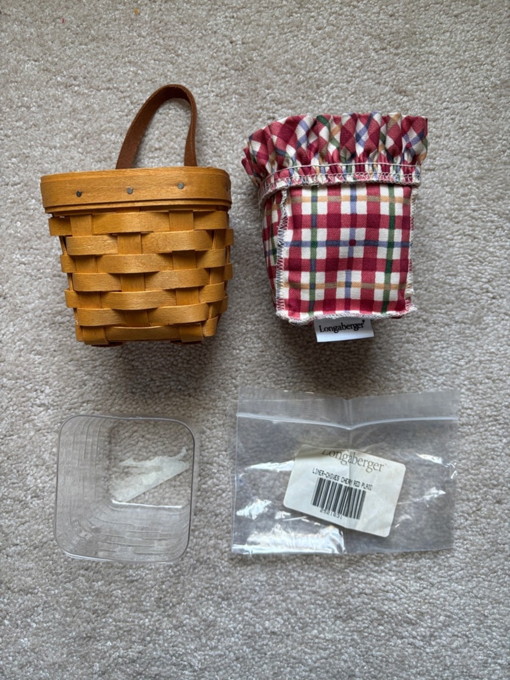 Longaberger Chives Mini Booking Basket with Plaid Liner and Protector - Picture 2 of 8